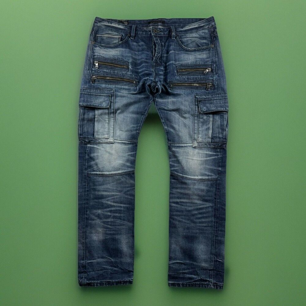 Cult Of Individuality Greaser Cargo Jeans Men 38x34 Japanese Selvedge Button Fly